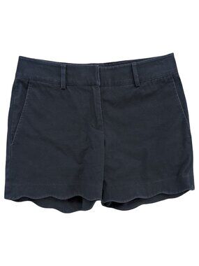 J McLaughlin Chino Shorts Womens Navy Blue Scalloped Hem Flat Front Size 6